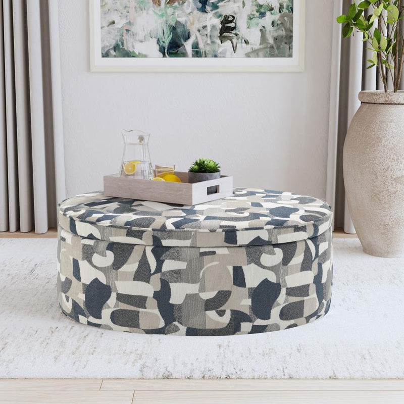 Tomkins - Oval Upholstered Storage Ottoman - Indigo Blue - JaxCo Furniture