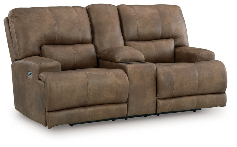 Beckley Place - Earth - Power Reclining Loveseat With Console / Adjustable Headrest - JaxCo Furniture