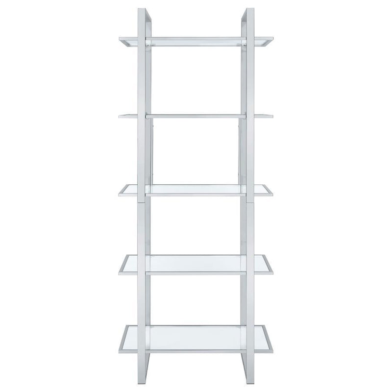 Hartford - 5-Shelf Glass Bookshelf - Chrome - JaxCo Furniture