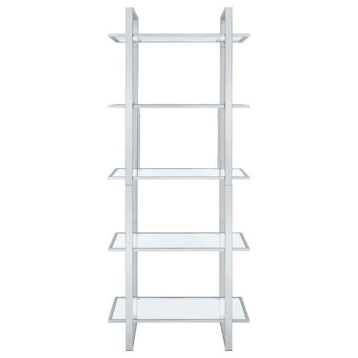 Hartford - 5-Shelf Glass Bookshelf - Chrome - JaxCo Furniture