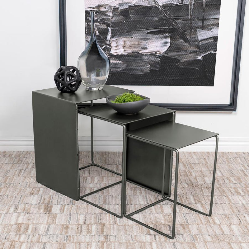 Imez - 3 Piece Rectangular Metal Nesting Table Set - Gray - JaxCo Furniture