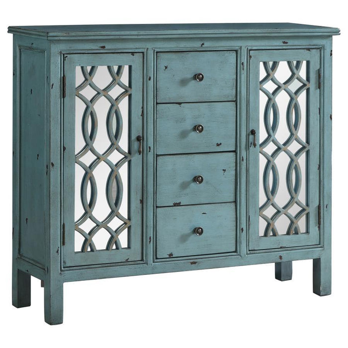 Rue - 4-Drawer Wood Trellis Accent Storage Cabinet - Blue - JaxCo Furniture