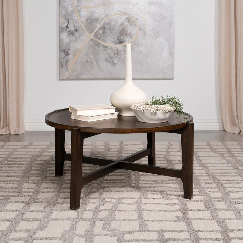 Cota - Round Solid Wood Coffee Table - Dark Brown - JaxCo Furniture