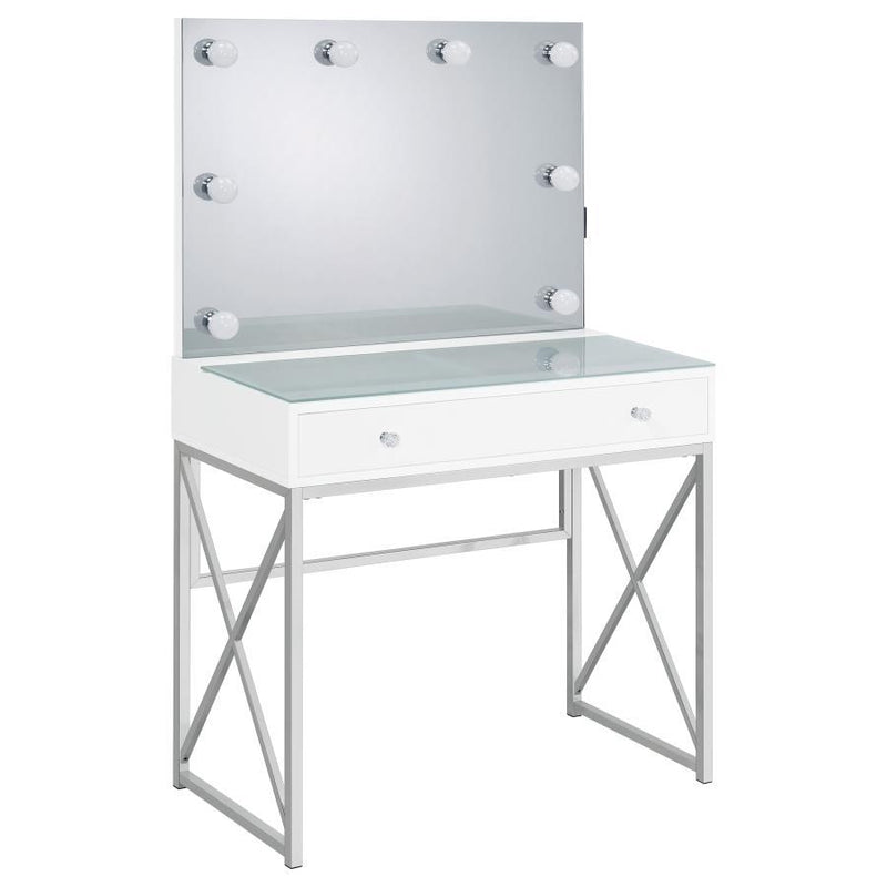 Eliza - Vanity Set With Lighting & Stool - White And Chrome - JaxCo Furniture