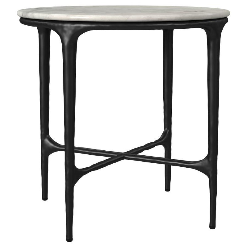 Hermas - Round Genuine Marble Top Metal End Side Table - White - JaxCo Furniture