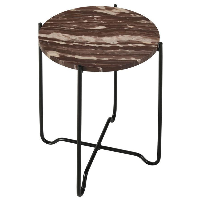 Latifa - Round Marble Top Accent Side Table - Red And Black - JaxCo Furniture