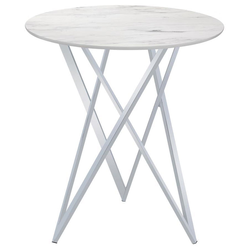 Bexter - Round Faux Marble Bistro Bar Table - Chrome - JaxCo Furniture