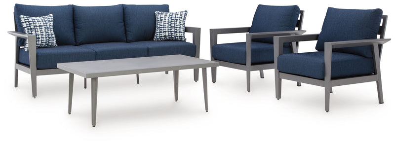 Gali - Gray / Blue - Sofa / Chairs / Table Set (Set of 4) - JaxCo Furniture