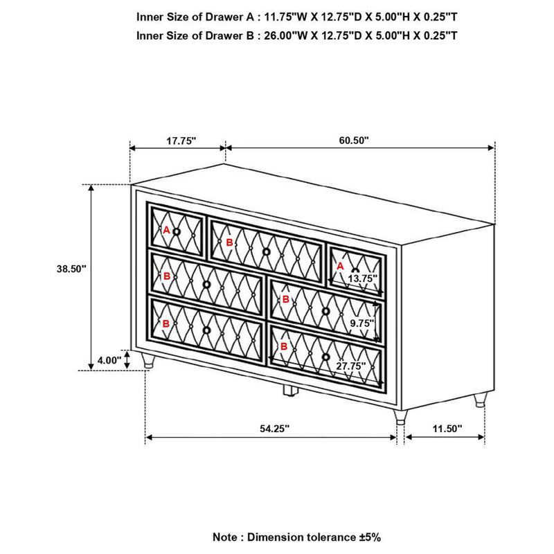 Antonella - 7-Drawer Upholstered Dresser - JaxCo Furniture
