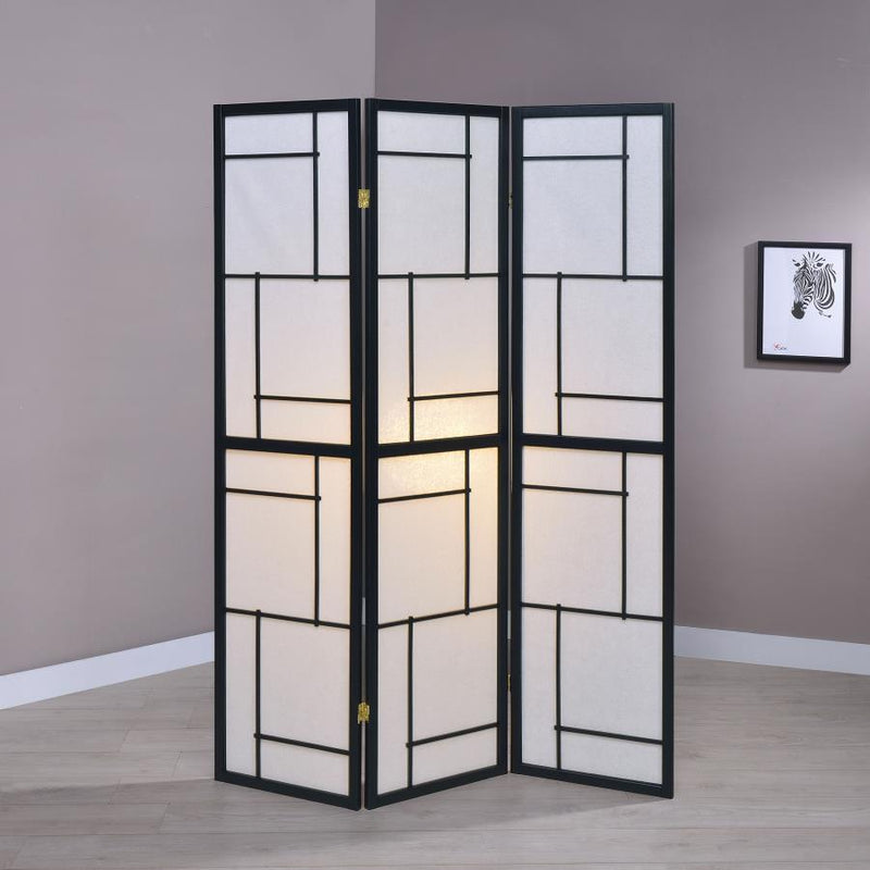Damis - 3-Panel Room Divider Folding Shoji Screen - Black - JaxCo Furniture