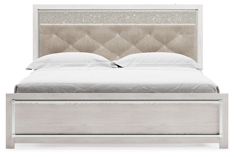 Altyra - White - King Panel Bed With Upholstered Headboard - JaxCo Furniture