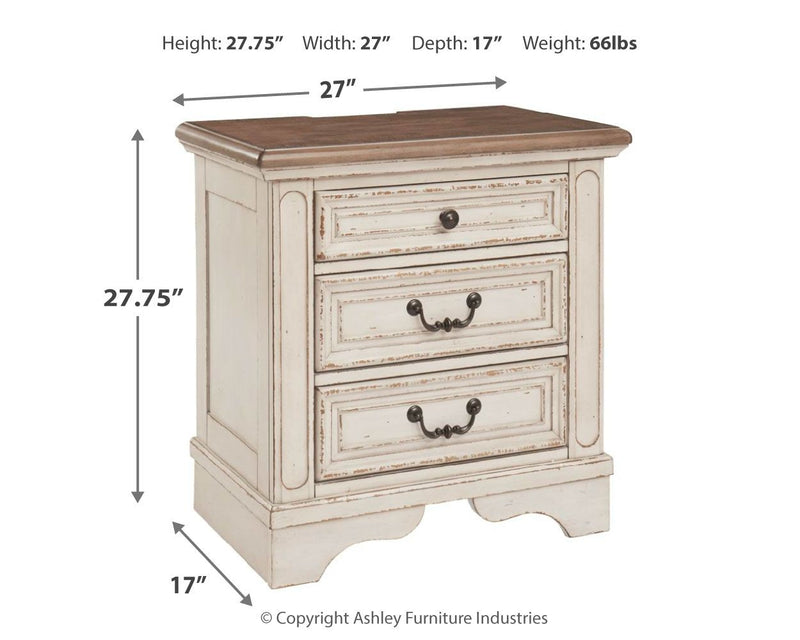 Realyn - White / Brown / Beige - Three Drawer Night Stand - JaxCo Furniture
