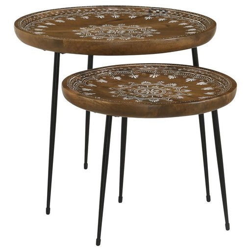 Nuala - 2 Piece Round Mango Wood Nesting Tables - Honey - JaxCo Furniture