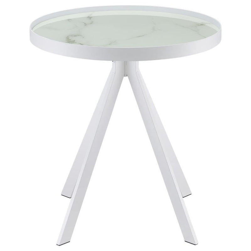 Briggs - Round Marble Printed Glass Top End Side Table - JaxCo Furniture