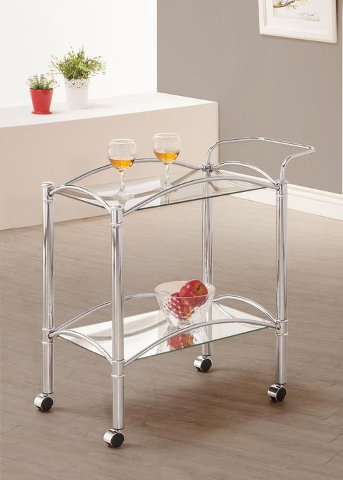 Shadix - 2-Tier Rectangular Glass Shelf Metal Bar Cart - Chrome - JaxCo Furniture