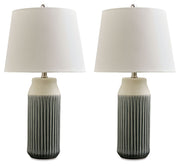 Afener - Blue / Beige - Ceramic Table Lamp (Set of 2) - JaxCo Furniture