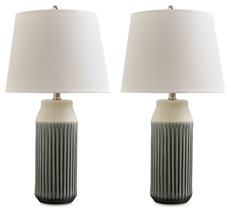Afener - Blue / Beige - Ceramic Table Lamp (Set of 2) - JaxCo Furniture