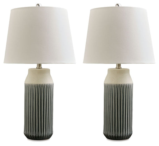 Afener - Blue / Beige - Ceramic Table Lamp (Set of 2) - JaxCo Furniture