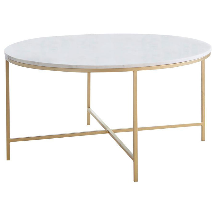 Ellison - Round Marble Top Coffee Table - White And Gold - JaxCo Furniture