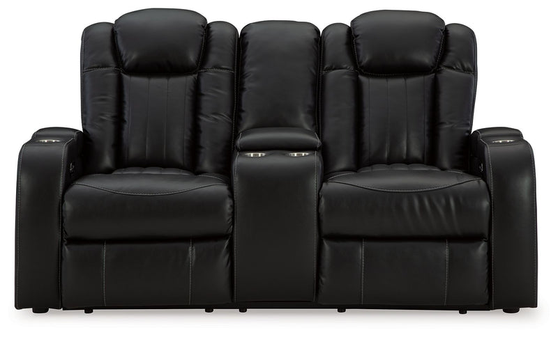 Caveman Den - Midnight - Power Reclining Loveseat with Console/ Adj Hdrst - JaxCo Furniture