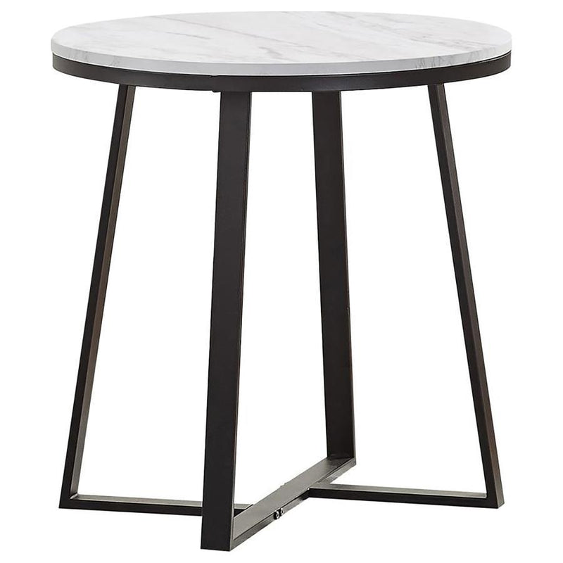 Hugo - Round Faux Marble End Table - White And Matte Black - JaxCo Furniture