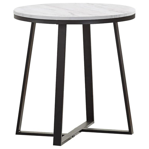 Hugo - Round Faux Marble End Table - White And Matte Black - JaxCo Furniture