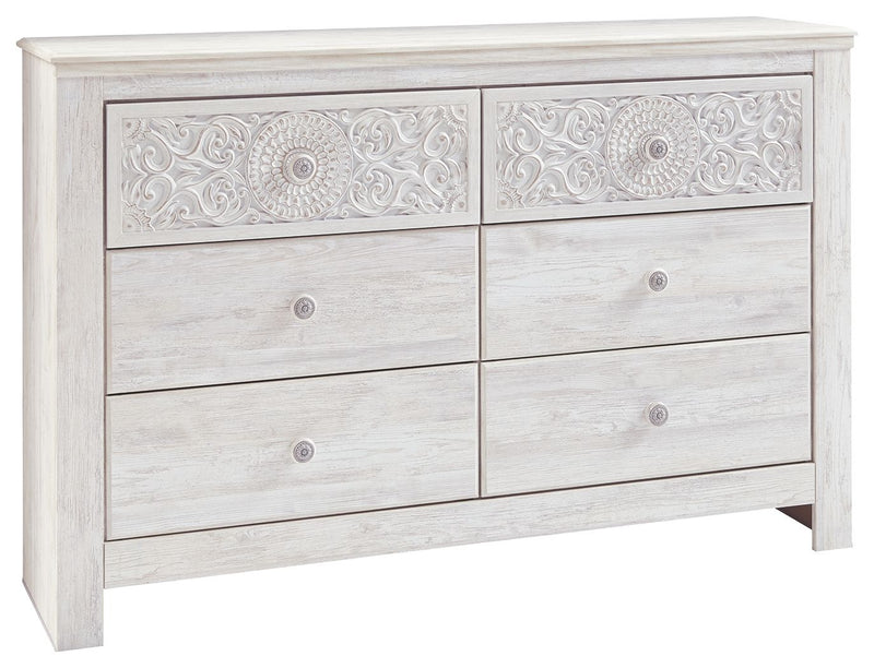 Paxberry - Whitewash - Six Drawer Dresser - Medallion Drawer Pulls - JaxCo Furniture