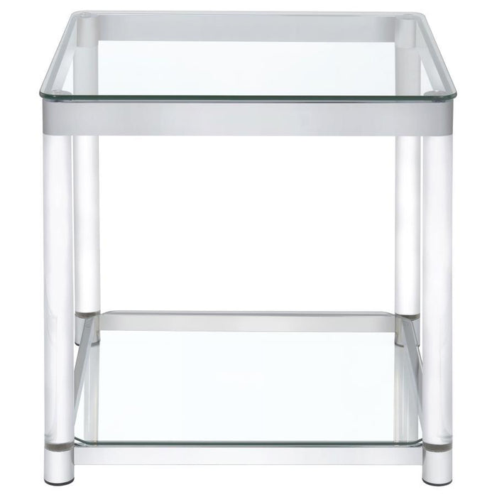 Anne - Square Glass Top Acrylic Leg Side End Table - Chrome