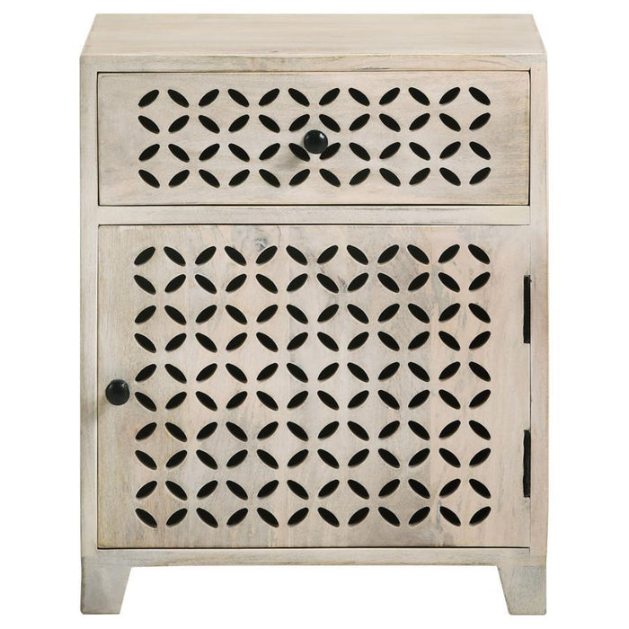 August - 1-Drawer Trellis Pattern Storage Cabinet - White Washed - JaxCo Furniture