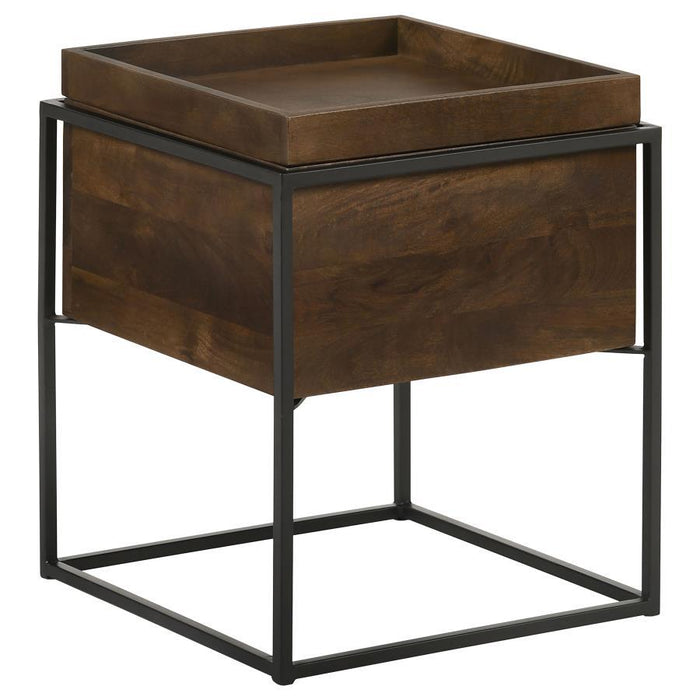 Ondrej - Square Accent Side Table Removable Tray - Dark Brown - JaxCo Furniture