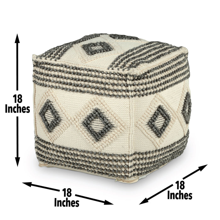 Dalia - Square Handwoven Woolen Pouf - Beige - JaxCo Furniture