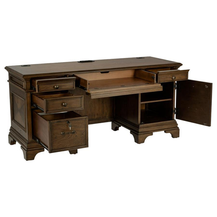 Hartshill - 5-Drawer Credenza Office Desk Burnish Oak - Burnished Oak - JaxCo Furniture