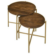 Malka - 2 Piece Round Wood Nesting Table - Dark Brown And Gold - JaxCo Furniture