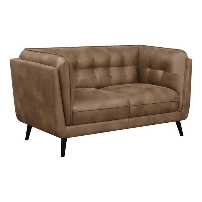 Thatcher - Upholstered Tuxedo Arm Tufted Loveseat - Brown - JaxCo Furniture