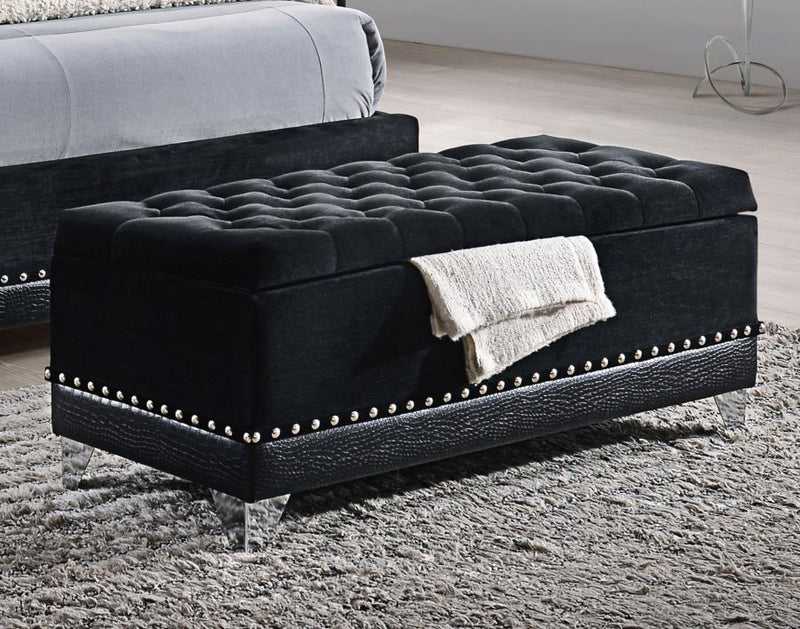 Barzini - Velvet Upholstered Tufted Storage Bench - Black - JaxCo Furniture
