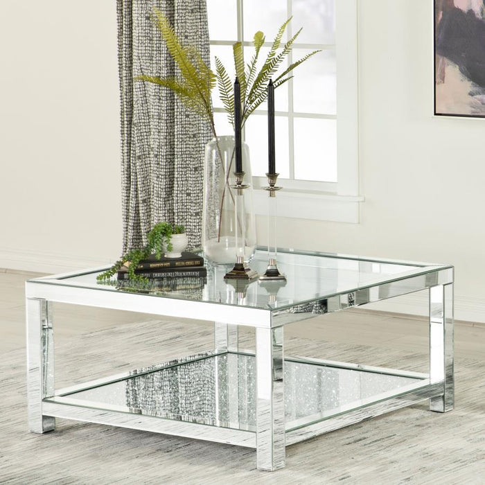 Valentina - 1-Shelf Square Glass Top Coffee Table - Silver - JaxCo Furniture