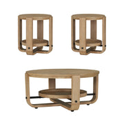 Escape - 3 Piece Occasional Table Set - Glazed Natural Oak / Black Metal Trim - JaxCo Furniture