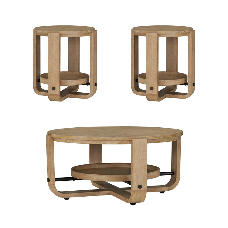 Escape - 3 Piece Occasional Table Set - Glazed Natural Oak / Black Metal Trim - JaxCo Furniture
