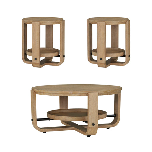 Escape - 3 Piece Occasional Table Set - Glazed Natural Oak / Black Metal Trim - JaxCo Furniture