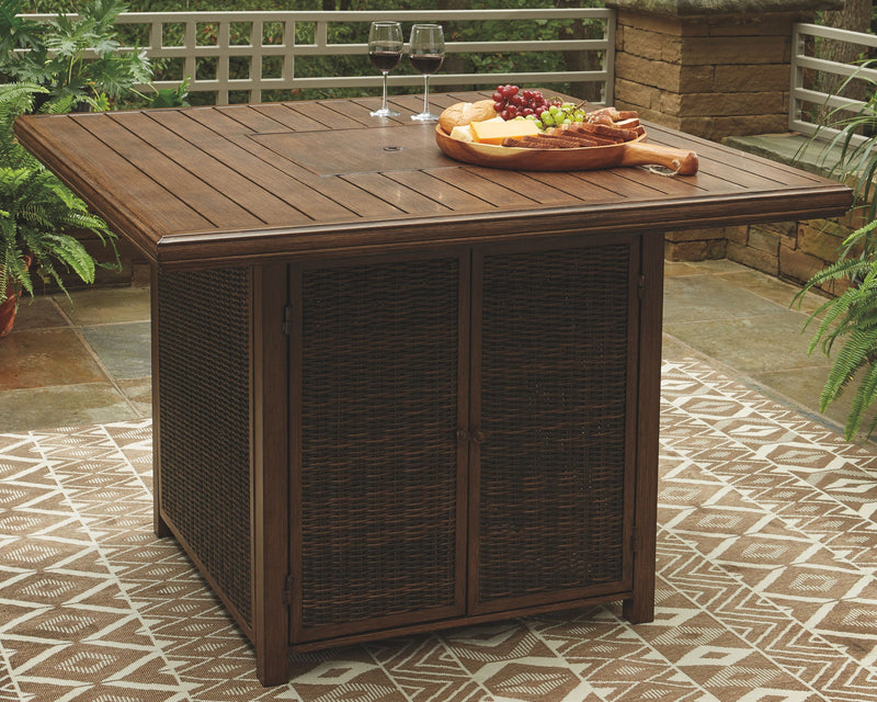 Paradise Trail - Medium Brown - Square Bar Table w/Fire Pit - JaxCo Furniture