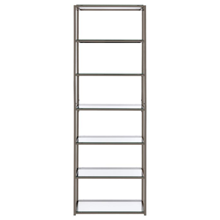 Kate - 5-Shelf Glass Bookshelf - Black Nickel - JaxCo Furniture