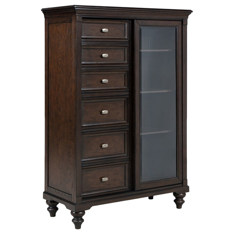 Andover - 6-Drawer Tempered Glass Door Chest - Dark Oak - JaxCo Furniture