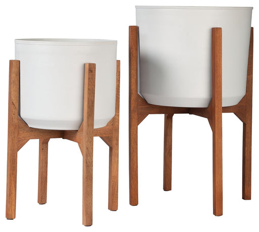 Dorcey - White / Brown - Planter Set (Set of 2) - JaxCo Furniture