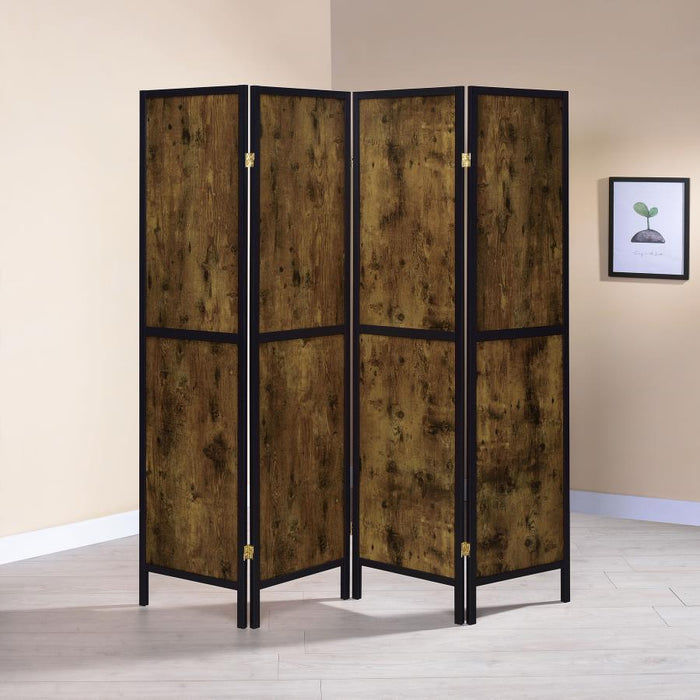 Deepika - 4-Panel Room Divider Folding Screen - Rustic Nutmeg - JaxCo Furniture