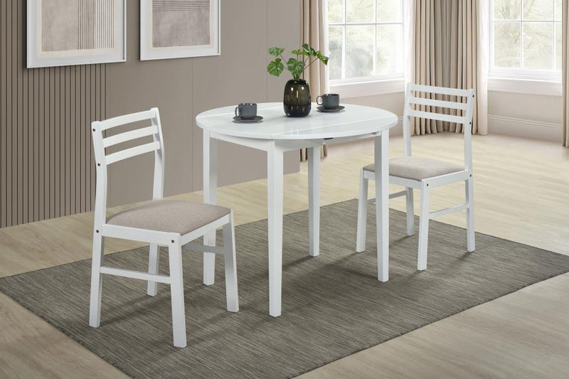 Bucknell - 3 Piece Round Drop Leaf Dining Table Set - White - JaxCo Furniture