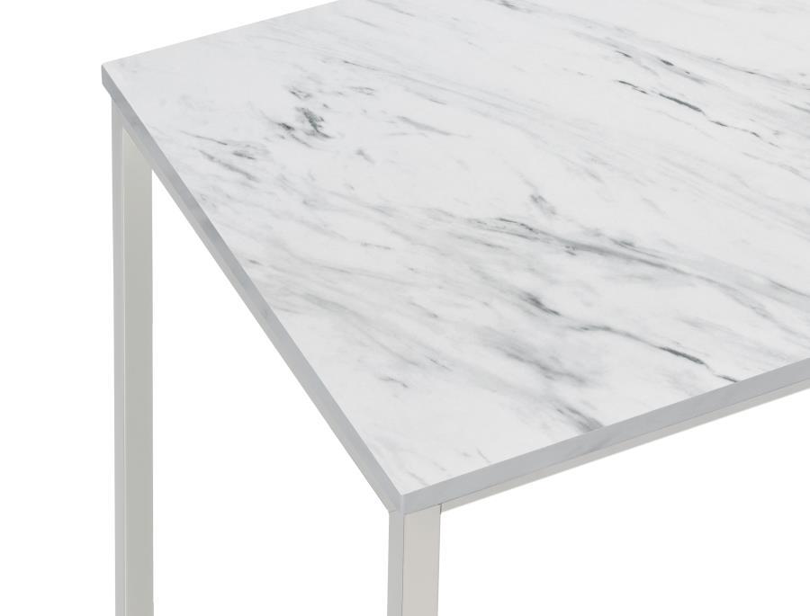 Leona - Square Faux Marble Side End Table - Satin Nickel