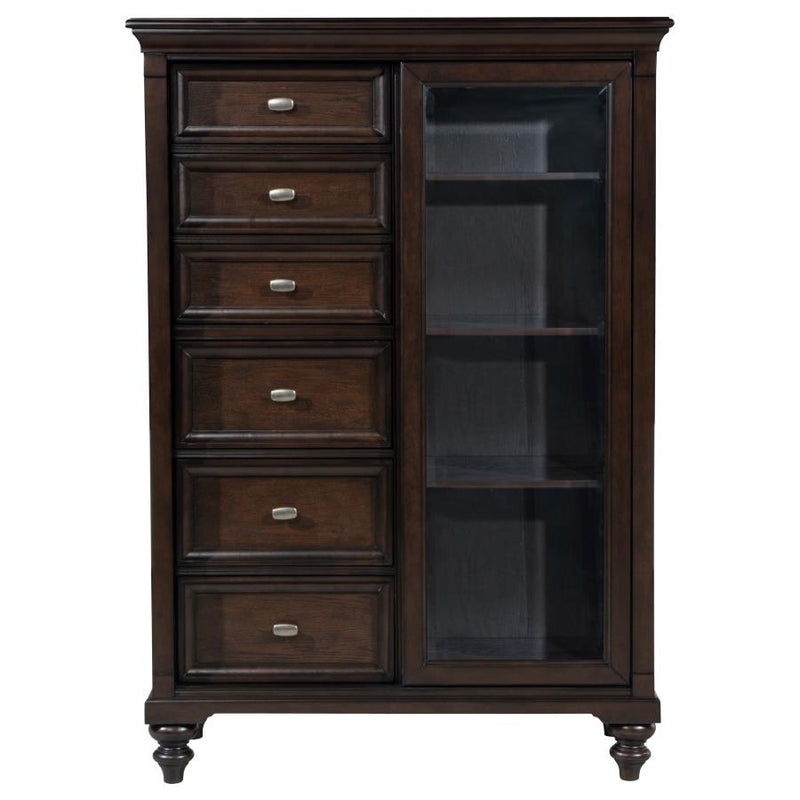 Andover - 6-Drawer Tempered Glass Door Chest - Dark Oak - JaxCo Furniture