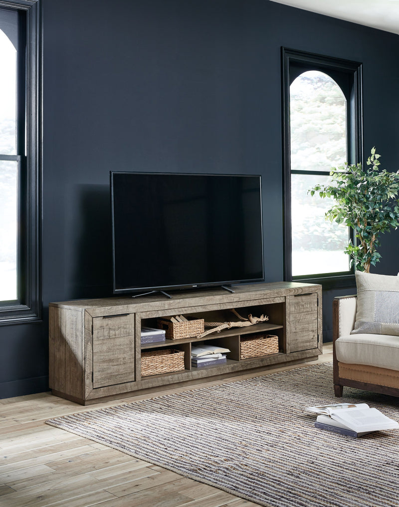 Krystanza - Weathered Gray - TV Stand with Wide Fireplace Insert - JaxCo Furniture