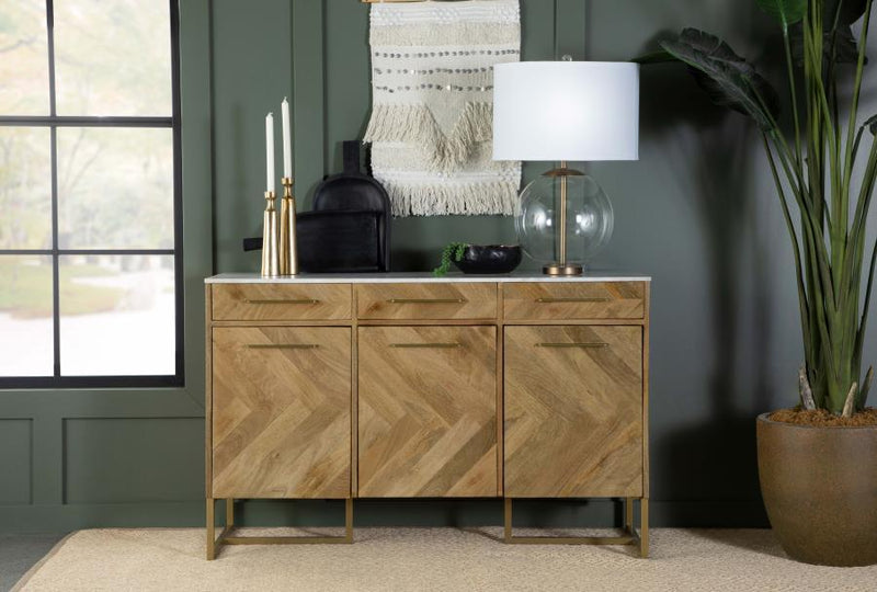 Keaton - Marble Top Herringbone Accent Cabinet - JaxCo Furniture