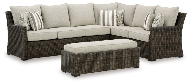 Brook Ranch - Brown - Sofa Sectional, Bench With Cushion (Set of 3) - JaxCo Furniture
